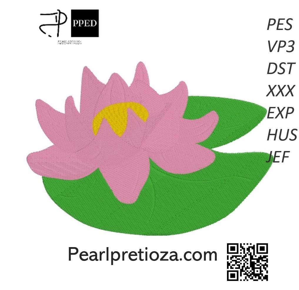 Water lily flower on a pad fill stitch embroidery Machine design files